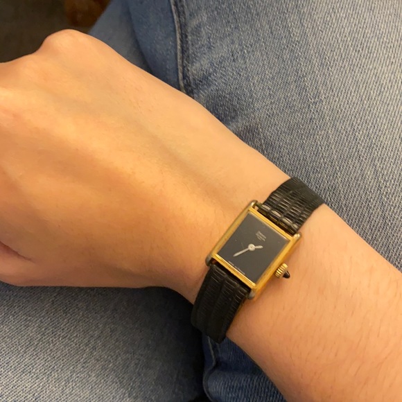 RARE Vintage Emerich Meerson Genuine Lizard Black Bandπ¦ Gold Wrist Watch βοΈ